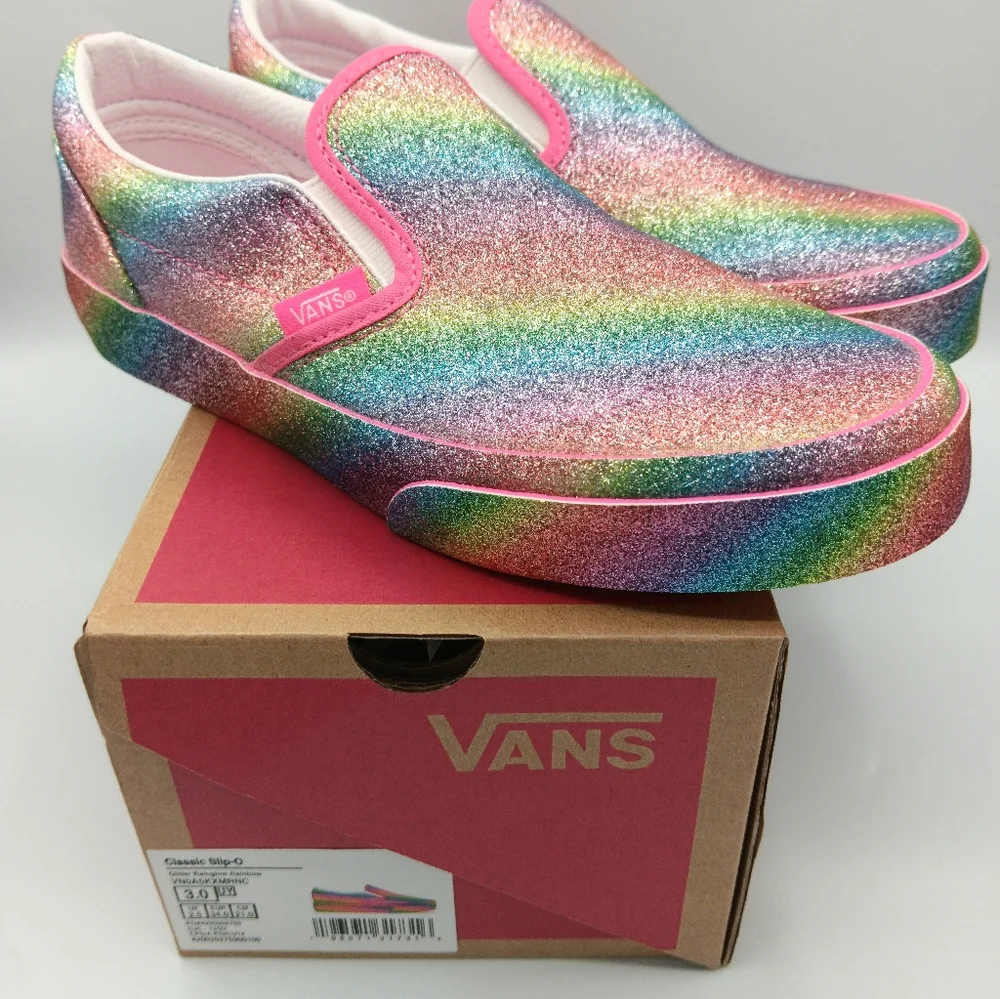 NIB Vans Classic Girls Slip Ons Shoes Various Sizes Glitter Rainglow - Picture 11 of 13